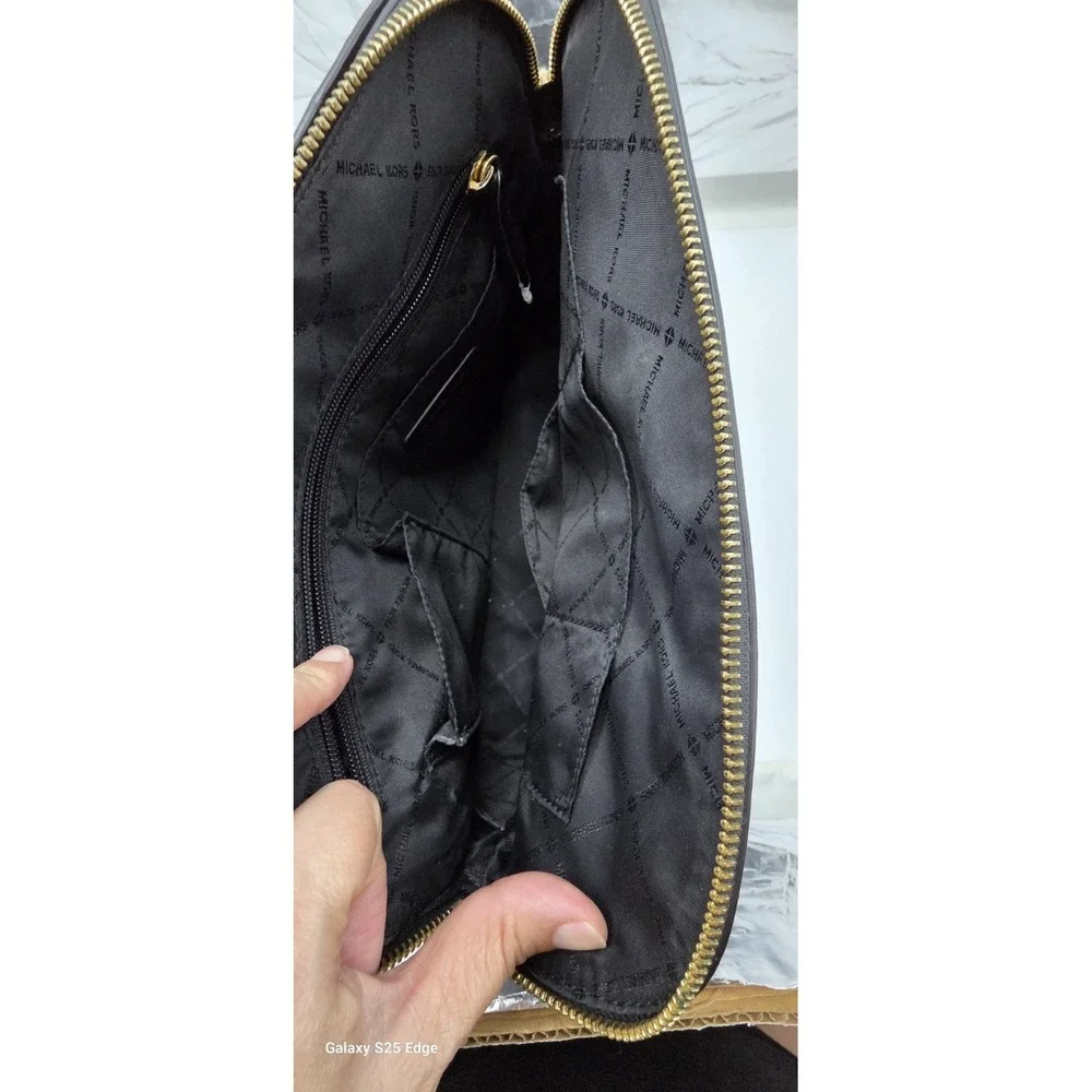 Michael Kors Black Saffiano Leather Dome Satchel Handbag and Wallet Set Gold HW